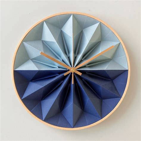 Wooden Paper Origami Wall Clock Light Blue And Cobalt Blue By Studio