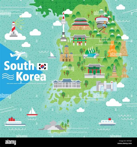 adorable South Korea travel map with colorful attractions Stock Vector ...