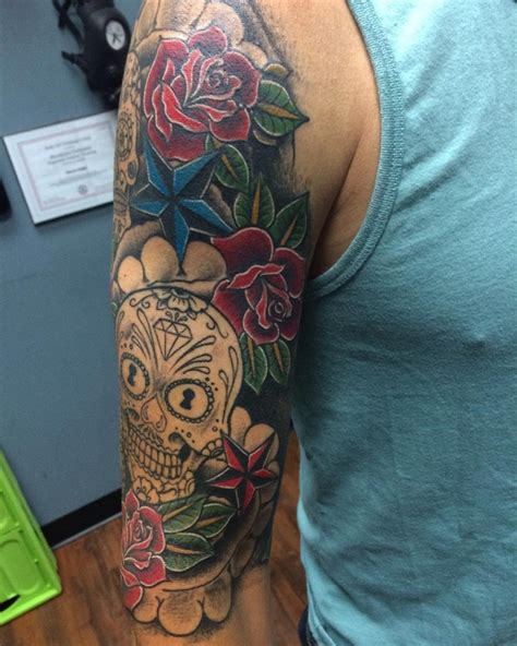 Girly Sugar Skull Tattoo Sleeve