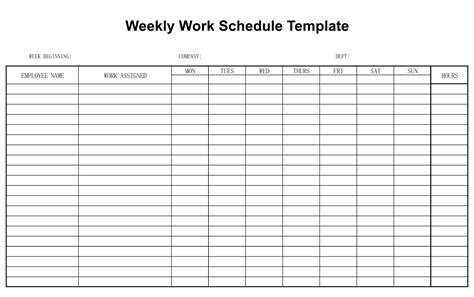 Blank Work Schedule Template Printable - Schedule Printable