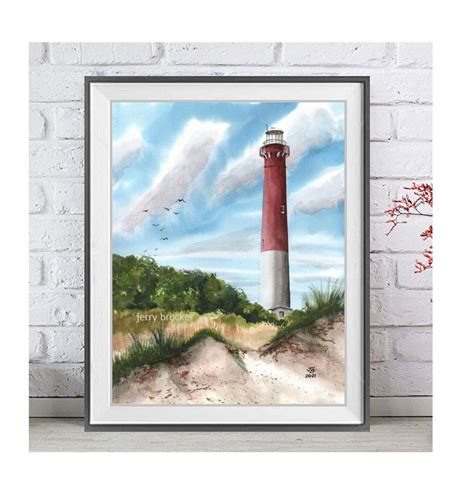 LBI Barnegat Lighthouse Painting Long Beach Island Blue Sky Etsy