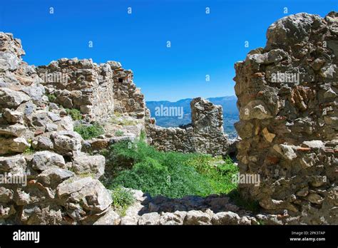 Medieval city of Mystras, Greece. Castle of Mistras. Mistras was a ...