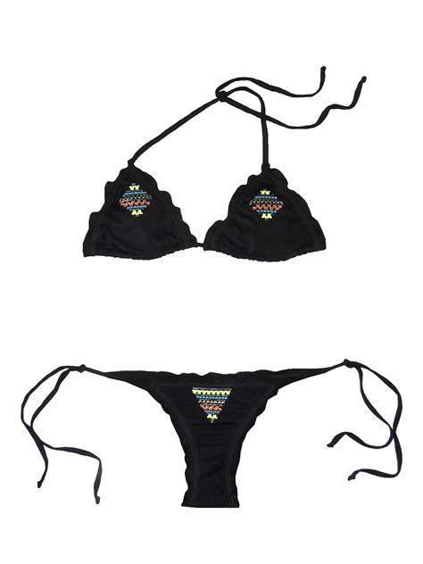 Bbs X Mar De Rosas Brazilian Scrunch Black Bikini With Embroidery