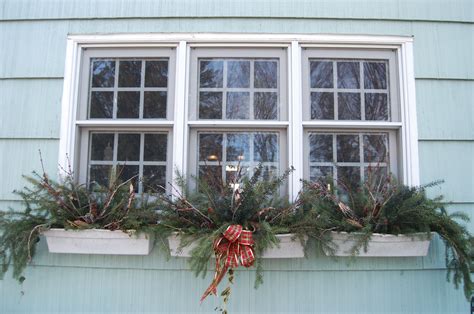 Window Box Decorated For Christmas Larger Window With Three Boxes