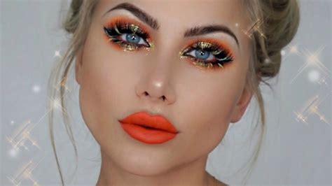 Halloween Pumpkin Spice Makeup Tutorial Bright Orange Lips And Eyes Beeisforbeeauty Youtube