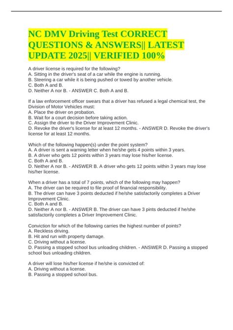 NC DMV Driving Test CORRECT QUESTIONS & ANSWERS|| LATEST UPDATE 2025