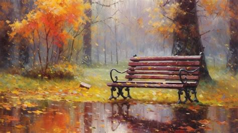 Premium AI Image | Wooden bench in the autumn park Watercolor painting ...