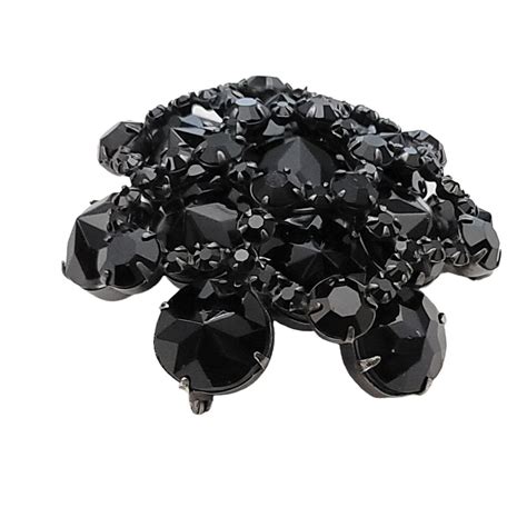 Schreiner Black Rhinestone Wired Layered Star Brooch Inverted