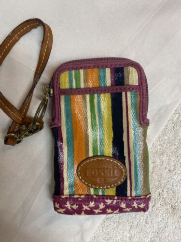 Authentic Fossil Purple Multi Striped Wristlet CoinPurse Pocket Credit