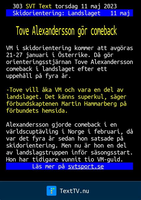 Tove Alexandersson G R Comeback Svt Text Tv