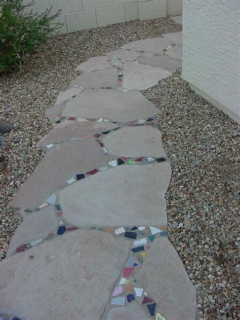 Reused Materials Art Walkway Diy Stone Walkway Backyard Landscaping