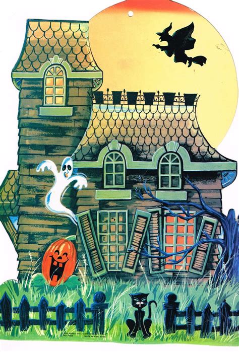 Vintage Halloween Haunted House Cardboard Cutout