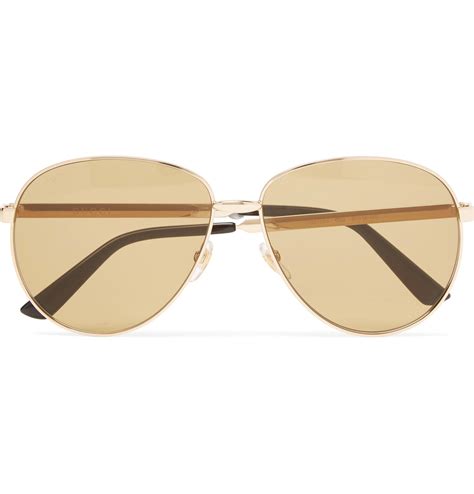 Gucci Aviator Style Enamelled Gold Tone Sunglasses In Metallic For Men