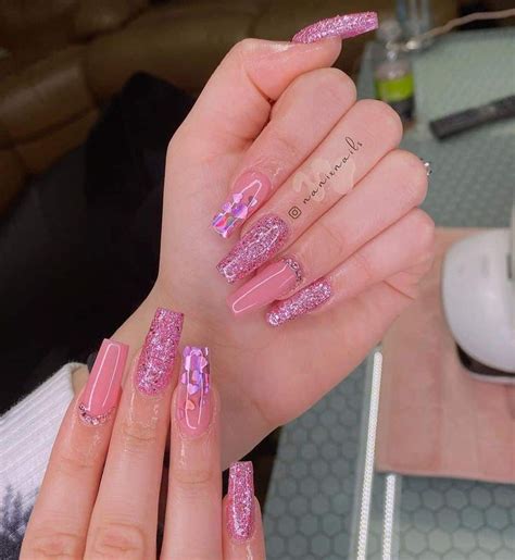 Acrylic Nail Designs With Pink Glitter