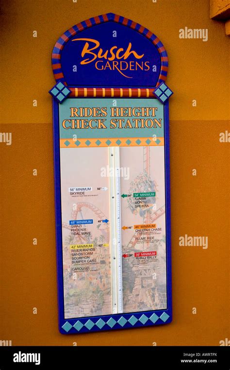 Busch Gardens Rides height Check Station Sign Stock Photo - Alamy