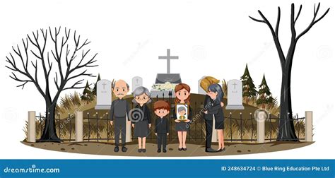 People At Funeral Ceremony Stand Near Coffin With Catholic Cross And