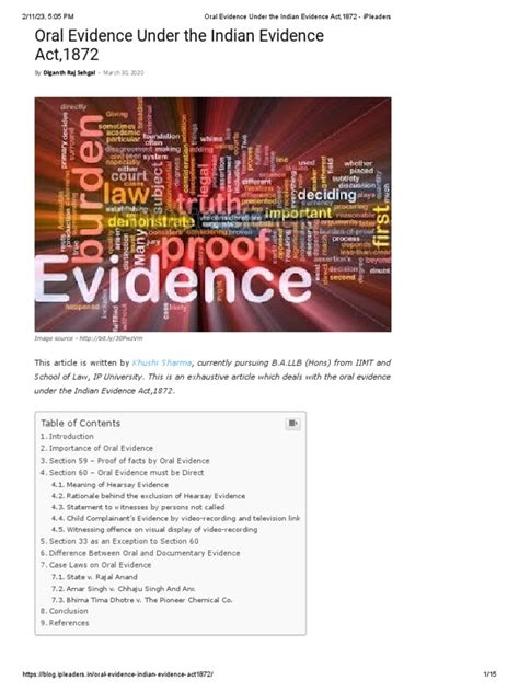 Oral Evidence Under The Indian Evidence Act 1872 Ipleaders Pdf