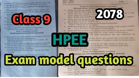 Class 9 Hpee Model Questions Paper Of 2079imp Questions In English And Nepali Medium Youtube