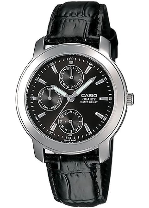 Casio Mtp E A Day Date Analog Black Leather Mtp E Mtp E A