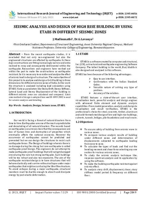 Pdf Irjet Seismic Analysis And Design Of High Rise Building By Using Etabs In Different