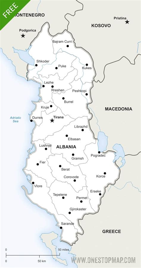 Free Vector Map of Albania Political | One Stop Map