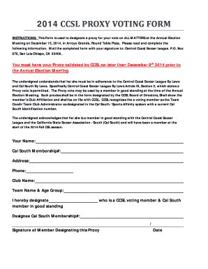 Fillable Online Ccslsoccer Ccsl Proxy Voting Form