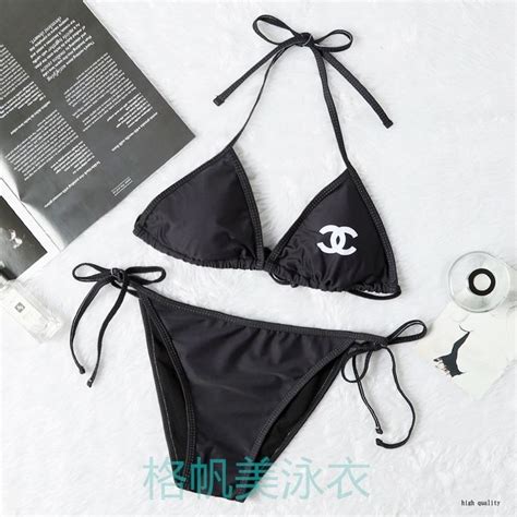 Chanel Bikini Photo Cute European American Super Fairy Halter Neck Black Swimsuit With Chest