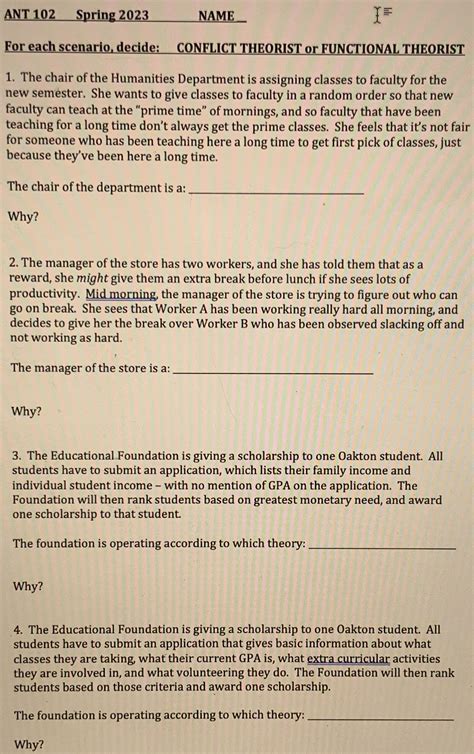 Solved For Each Scenario Decide Conflict Theorist Or Chegg