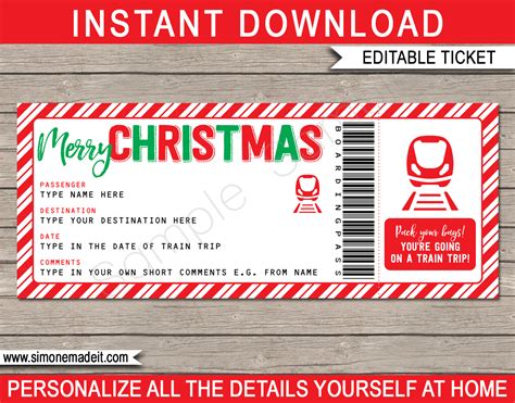 Christmas Train Ticket T Template Surprise Train Trip Reveal Idea