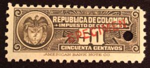 Stamp Coat Of Arms Colombia Revenue StampsCol CO 1900 07SP