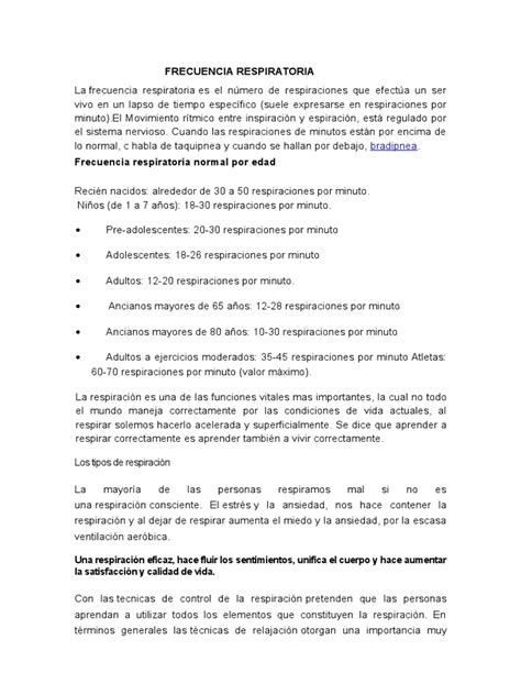 Frecuencia Respiratoria Pdf Respiración Sistema Respiratorio