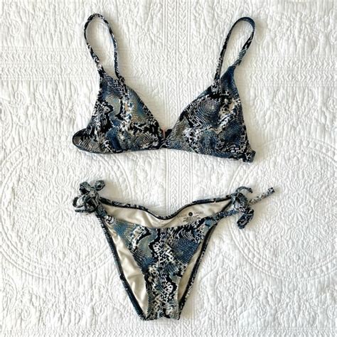 Shade Shore Swim Shade Shore Sidetie Ruffle Cheeky Bikini Blue Snake Print Poshmark
