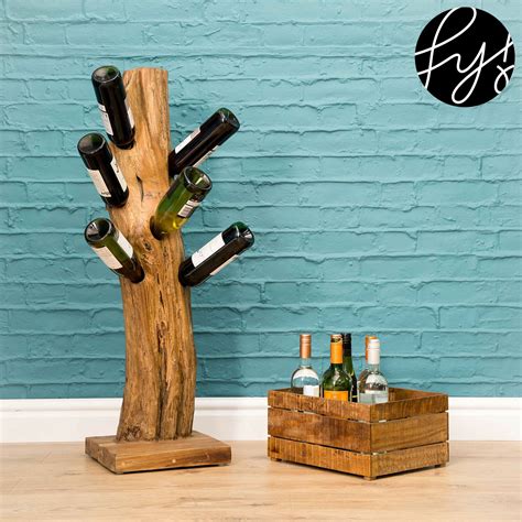 Freestanding Wine Rack For 6 Bottles Natural Teak Root