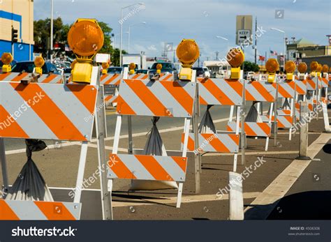 Construction Barricades Row Along Road Stock Photo 4508308 - Shutterstock