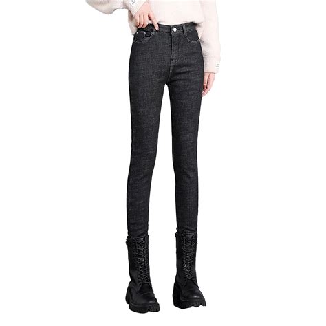 Byhong Womens Fashion Solid Color Thickened Warm Pants Slim Fit High