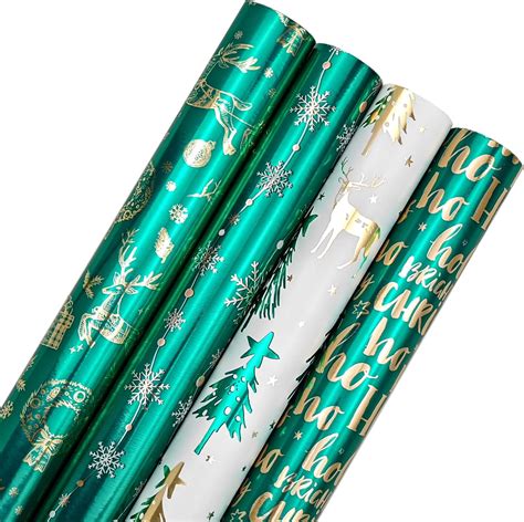 Ldgooael Christmas Wrapping Paper Roll With Cut Lines On Reverse Green Xmas With