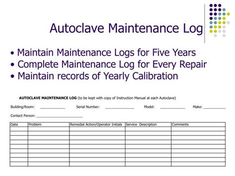 Autoclave Test Log Sheet Printable