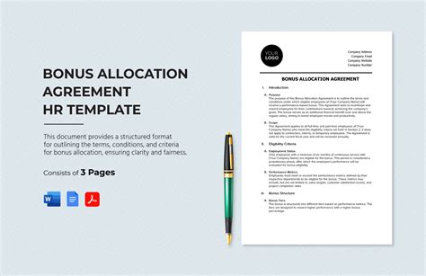 Bonus Allocation Agreement Hr Template In Word Pdf Google Docs