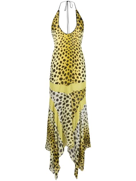 The Attico Saskia Leopard Print Halterneck Dress Yellow Farfetch Ie