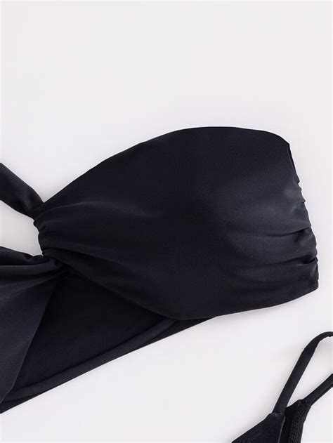 Women S Two Piece Swimsuit With Solid Color One Shoulder Design And High End Bikini Style