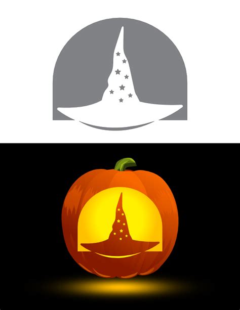 Printable Witch Hat With Stars Pumpkin Stencil