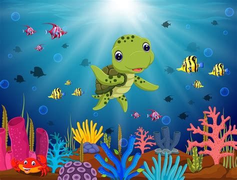 Premium Vector | Cartoon turtle underwater