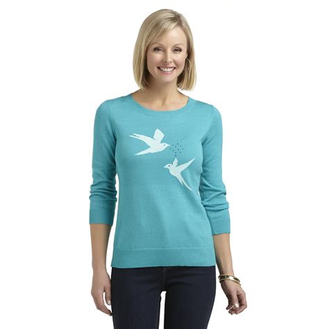 Jaclyn Smith Women S Three Quarter Sleeve Sweater Birds