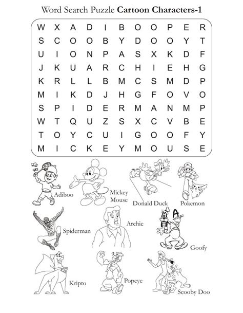 Word Search Puzzle Cartoon Characters 1 Download Free Word Search