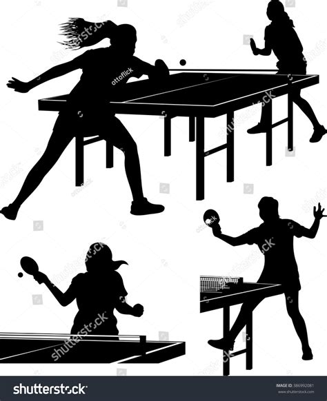 Table Tennis Silhouettes Girls Women Stock Vector Royalty Free