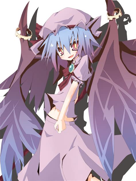 Safebooru Ascot Bad Id Bat Wings Blue Hair Fang Gradient Hair Hat