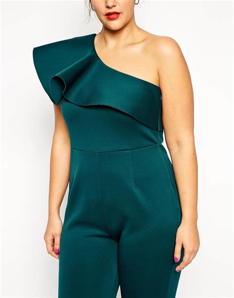 Lyst Asos Jumpsuit In Scuba With One Shoulder In Green