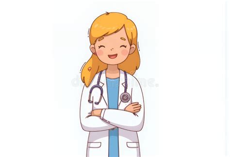 Cheerful Blonde Chibi Doctor Cartoon Illustration Korean Style A Happy Smiling Female Character