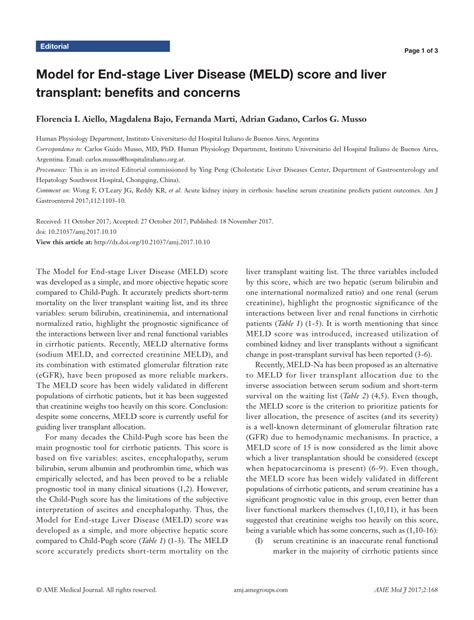 (PDF) Model for End-stage Liver Disease (MELD) score and liver ...