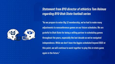 Byu Football On Twitter Statement From Byu Ad Tomholmoe Regarding Byu Utah State Football